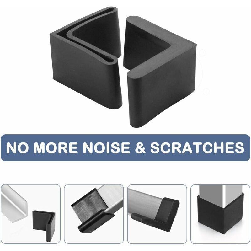 12x L-Shape Rubber Chair Leg Caps 25x25mm Iron Foot Floor Protectors
