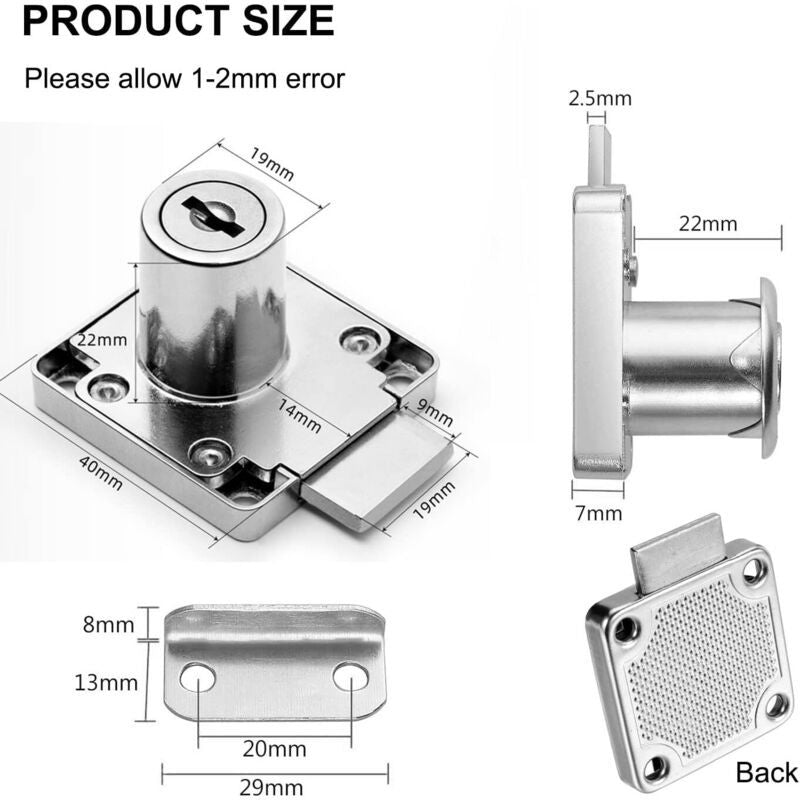 Cam Lock with Keyed Alike Keys for Drawer Mailbox Cabinet Cupboard Silver