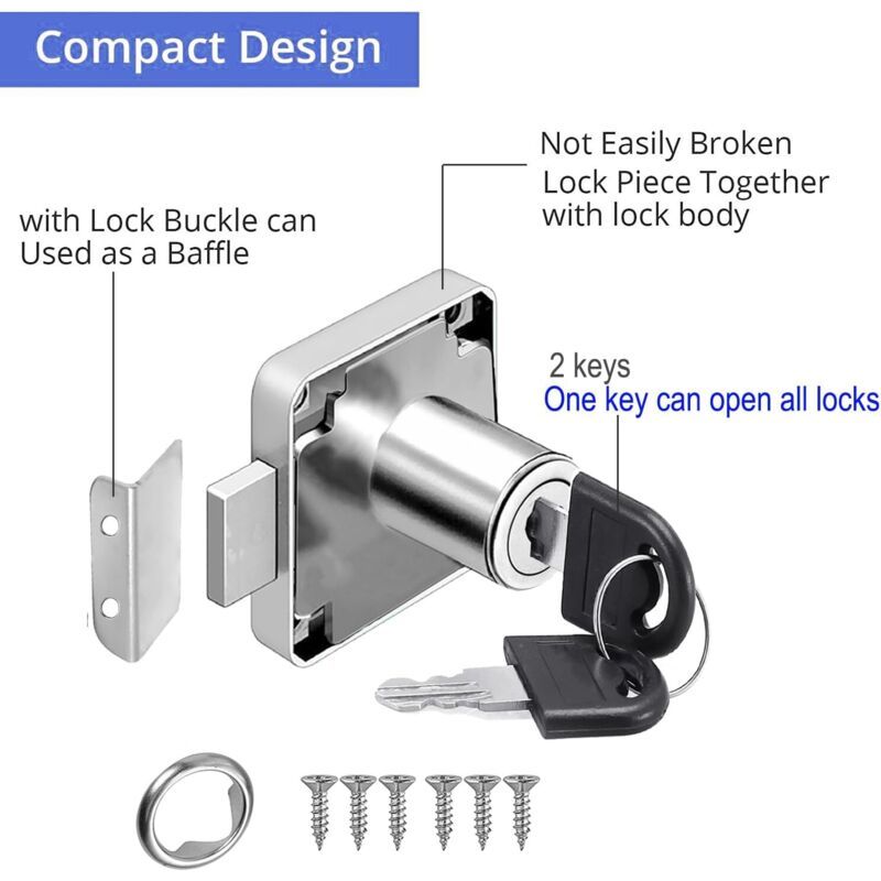 Cam Lock with Keyed Alike Keys for Drawer Mailbox Cabinet Cupboard Silver