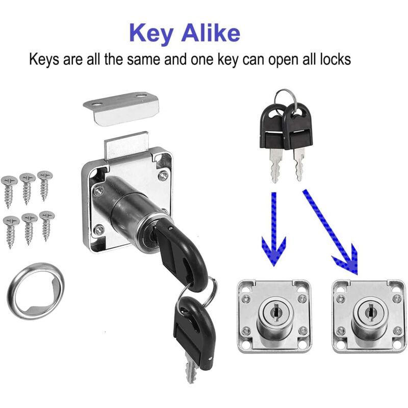 Cam Lock with Keyed Alike Keys for Drawer Mailbox Cabinet Cupboard Silver