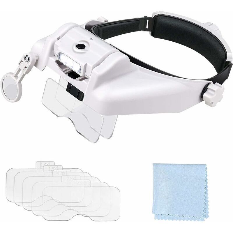 LED Magnifying Headband Glasses 1.0X-3.5X with 5 Detachable Lenses 8X