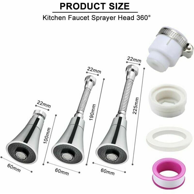 360 Degree Rotating Kitchen Tap Head Stainless Steel Water Saving Sprayer