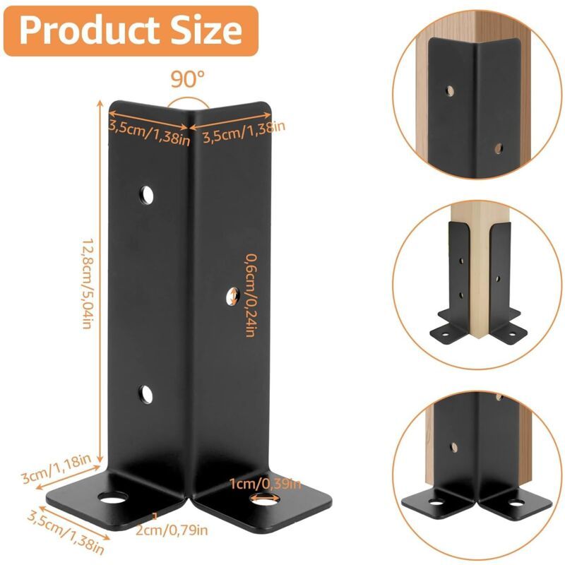 8x Adjustable Deck Post Supports Black for Handrail Balustrade Gazebo
