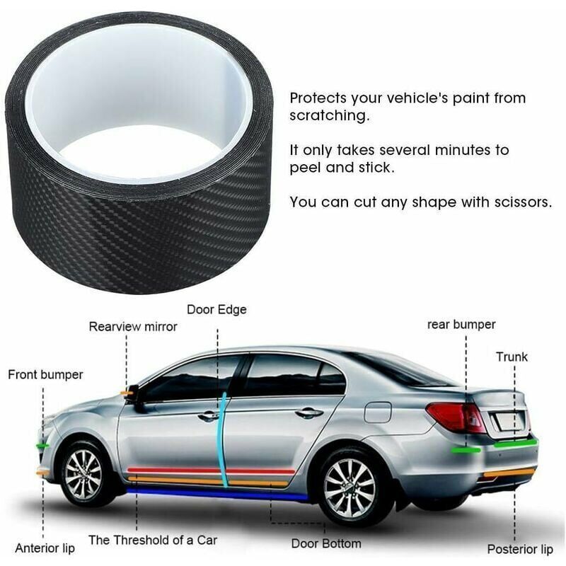 Carbon Fibre Car Door Edge Protector Film Roll 5cm x 3m Black Self-Adhesive