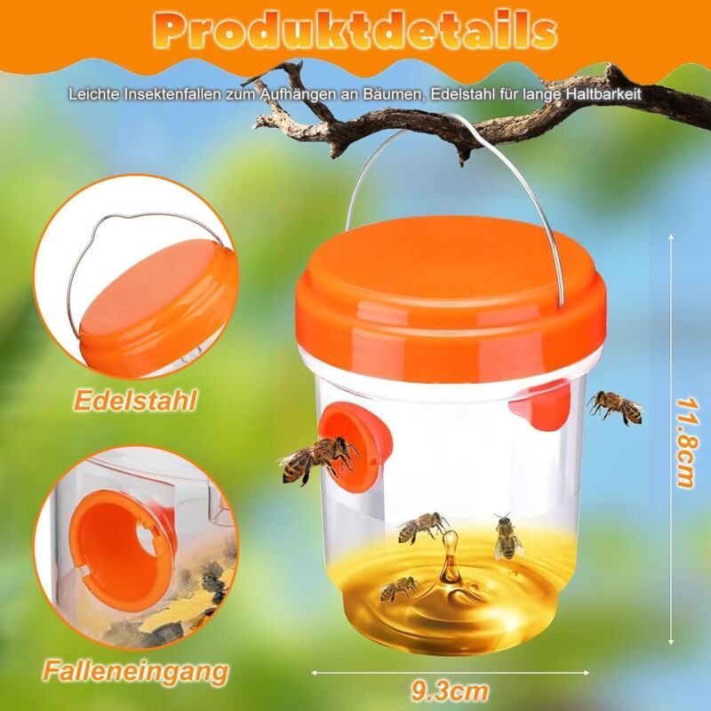 2x Hanging Wasp Traps 360 Degree Outdoor Hornet Deterrent Yellow
