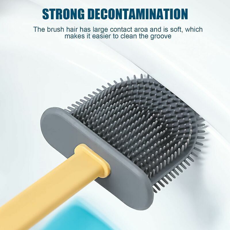 Silicone Toilet Brush and Quick-Dry Holder Antibacterial Blue