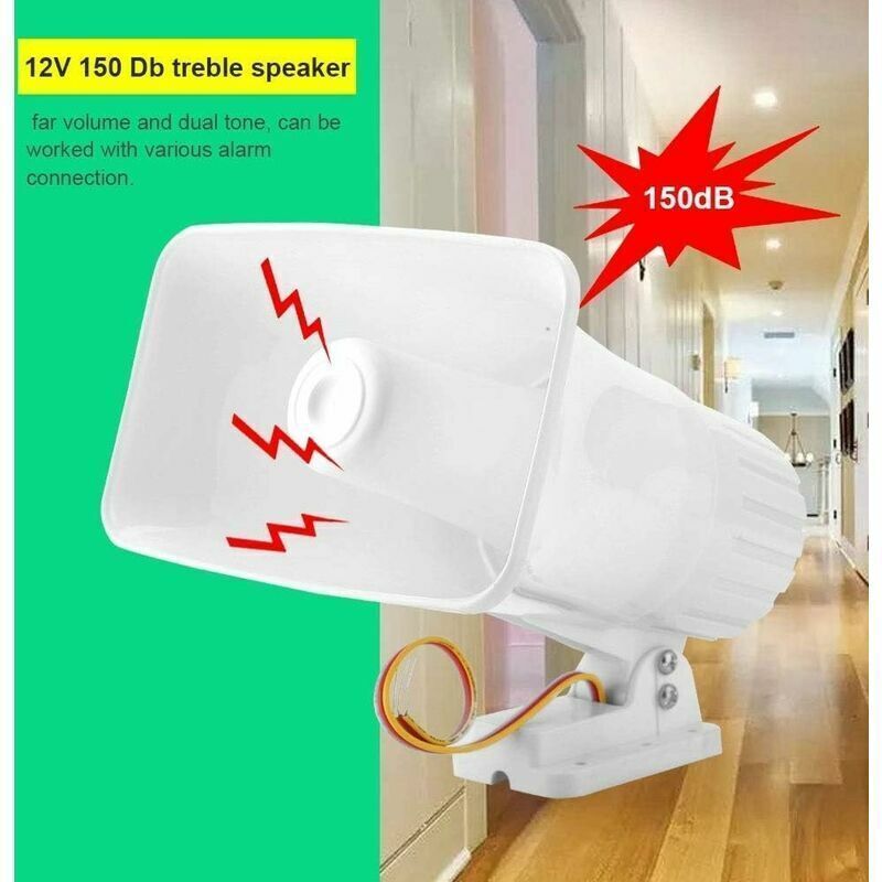 12V Electronic Alarm Siren Horn 150dB Indoor Outdoor Home Security