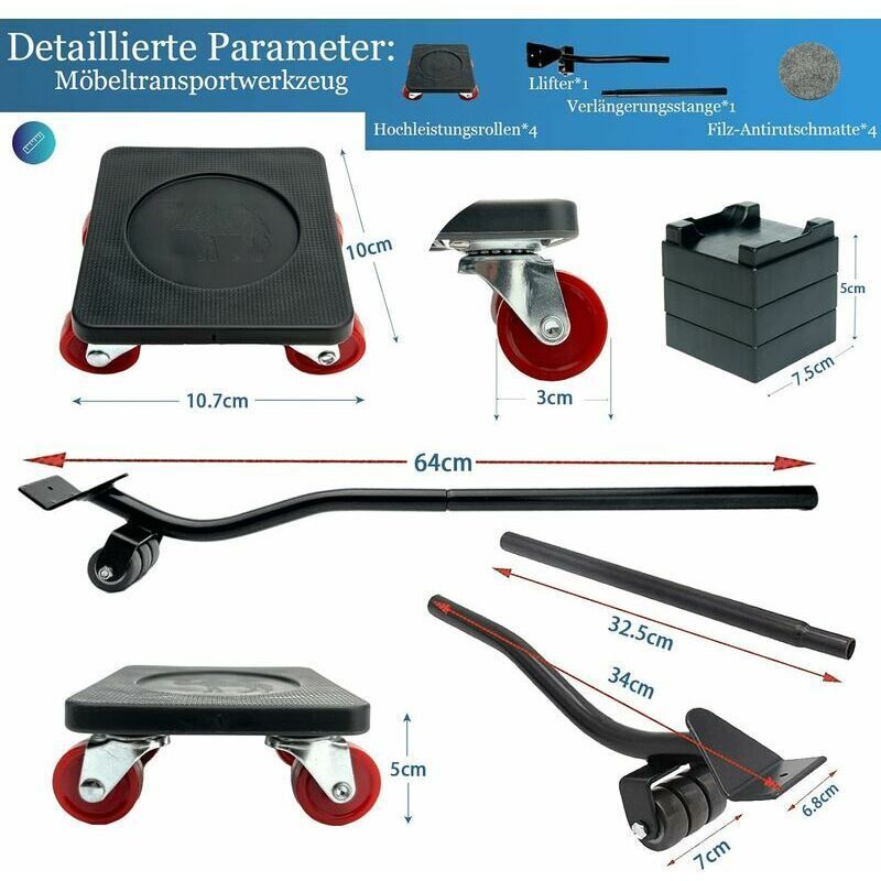Furniture Mover Lifter with 4x 360 Swivel Castor Dollies 400kg Capacity