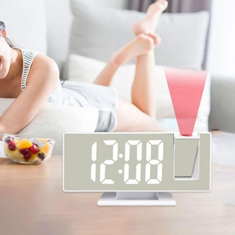 Digital LED Projection Alarm Clock Silent Bedside with Time Projector