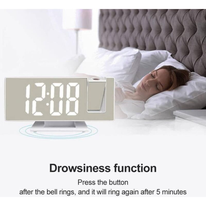Digital LED Projection Alarm Clock Silent Bedside with Time Projector