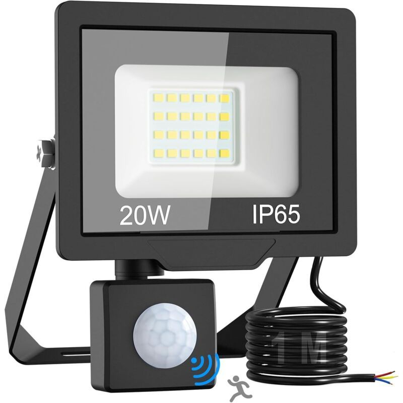 20W LED Floodlight with Motion Sensor 2000LM IP65 Outdoor Security White