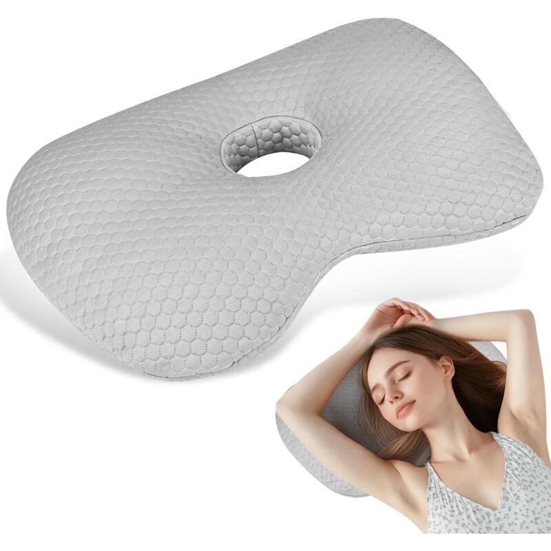Ear Piercing Pillow with Hole and Zip Side Sleeper Pain Relief 8.9cm Grey