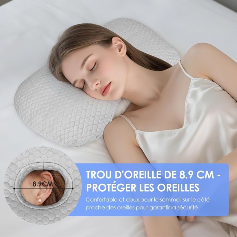 Ear Piercing Pillow with Hole and Zip Side Sleeper Pain Relief 8.9cm Grey
