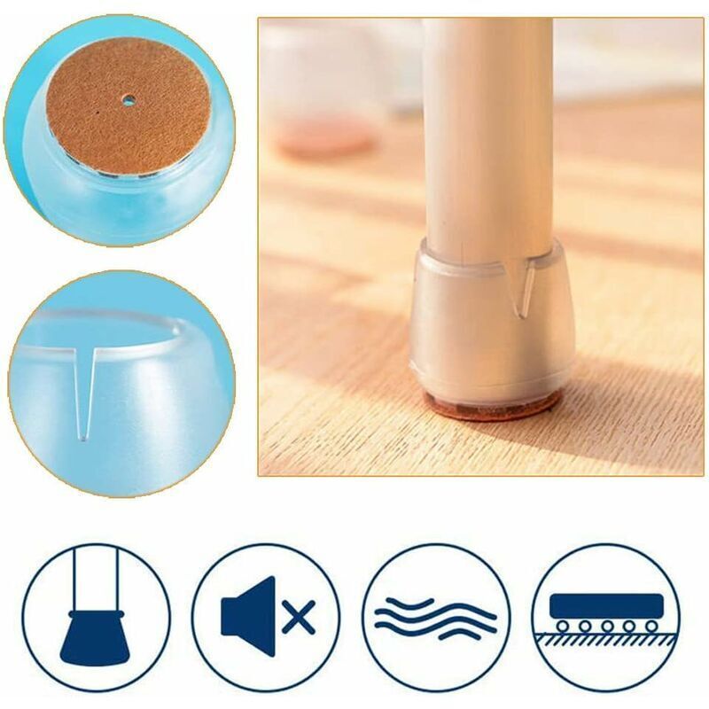 24x Silicone Chair Leg Caps 25-30mm Round Floor Protector Pads Clear