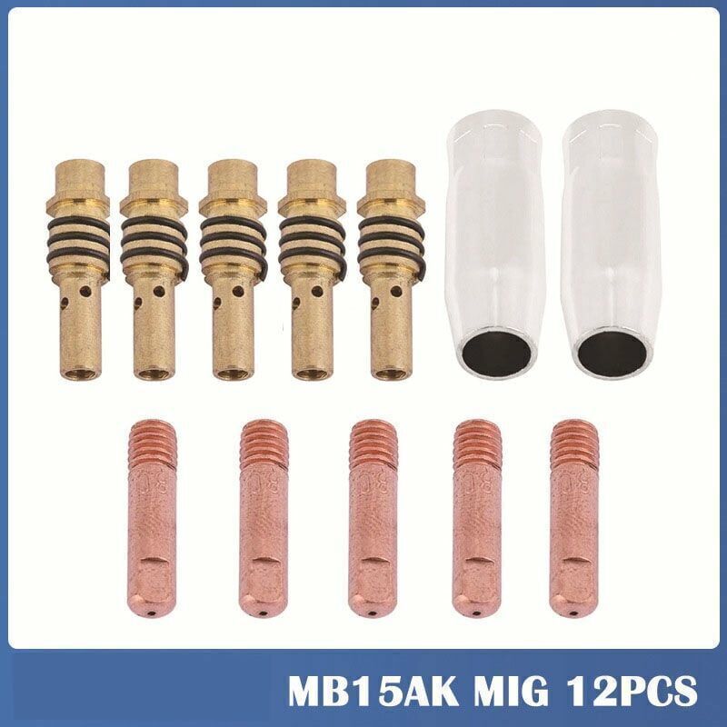12pc MIG Welding Contact Tips Nozzle Gas Connector Kit 15AK MIG MAG 0.8mm