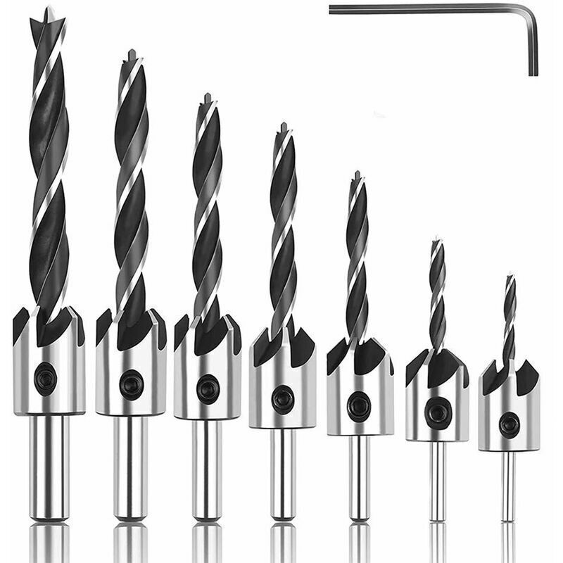 8x Countersink Wood Drill Bits with Depth Stop 10mm Set