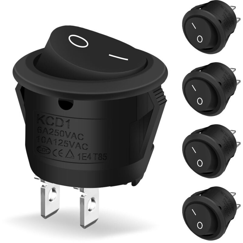 5x Round Rocker Toggle Switches 2-Pin ON/OFF Locking Black Boat Appliance