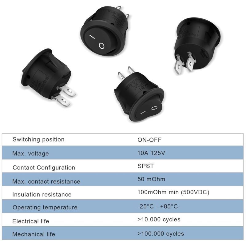 5x Round Rocker Toggle Switches 2-Pin ON/OFF Locking Black Boat Appliance