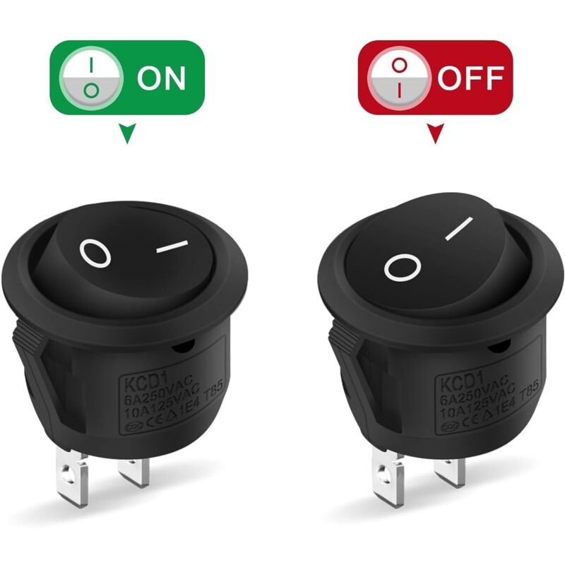 5x Round Rocker Toggle Switches 2-Pin ON/OFF Locking Black Boat Appliance