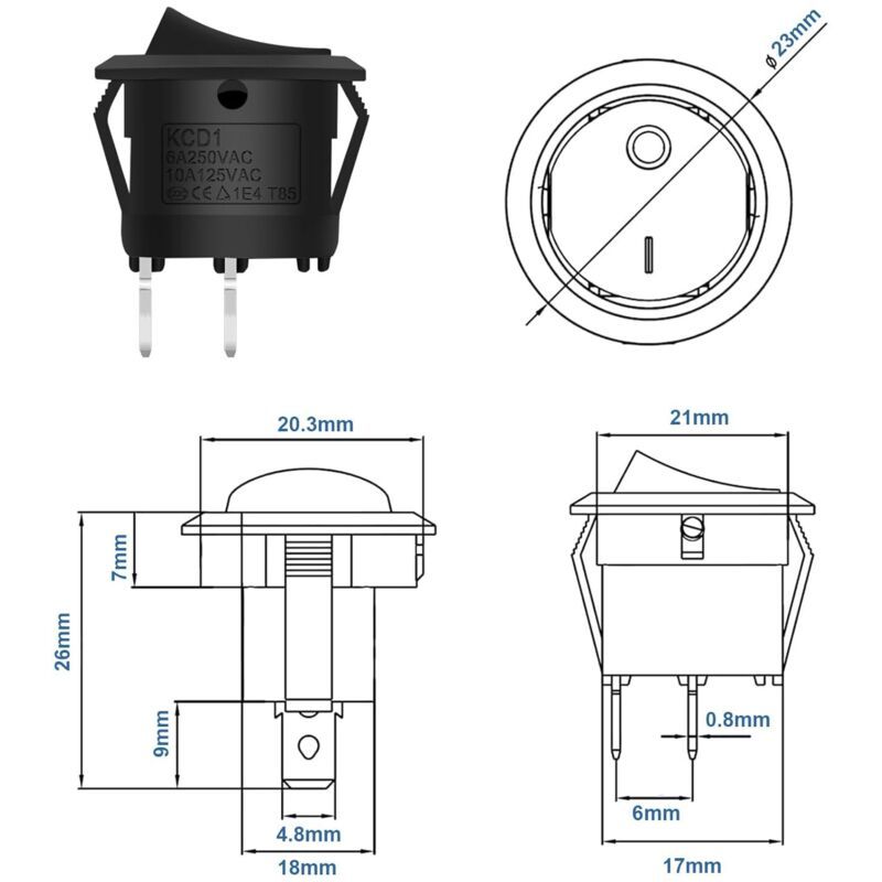 5x Round Rocker Toggle Switches 2-Pin ON/OFF Locking Black Boat Appliance