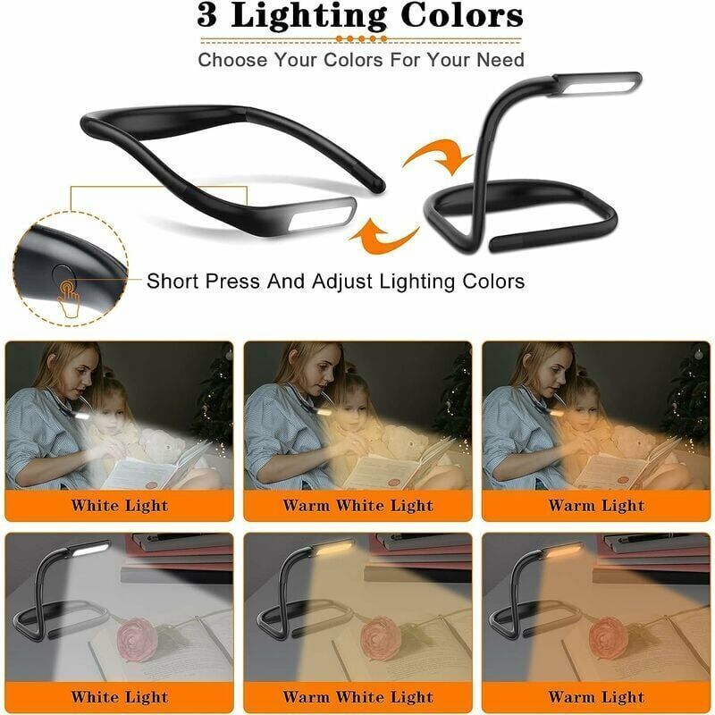 LED Neck Reading Light Rechargeable Flexible Arms 3 Colours Adjustable
