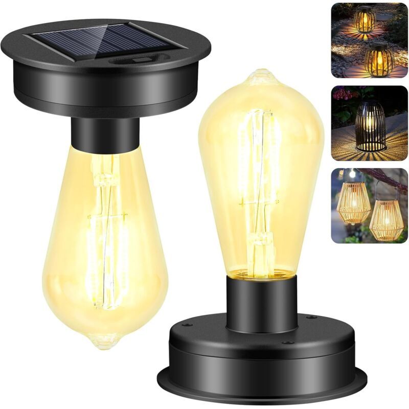 2x Solar Garden Light Replacement LED Bulbs with Lantern Cover Outdoor