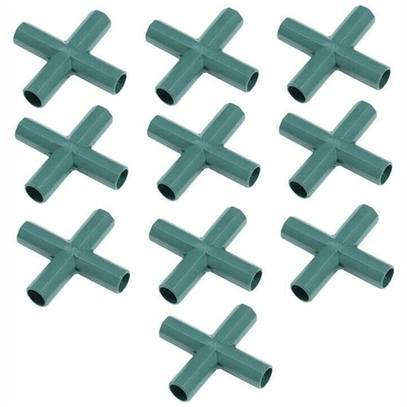 10x 4-Way Cross Greenhouse Frame Connectors 16mm Plastic Garden Tube