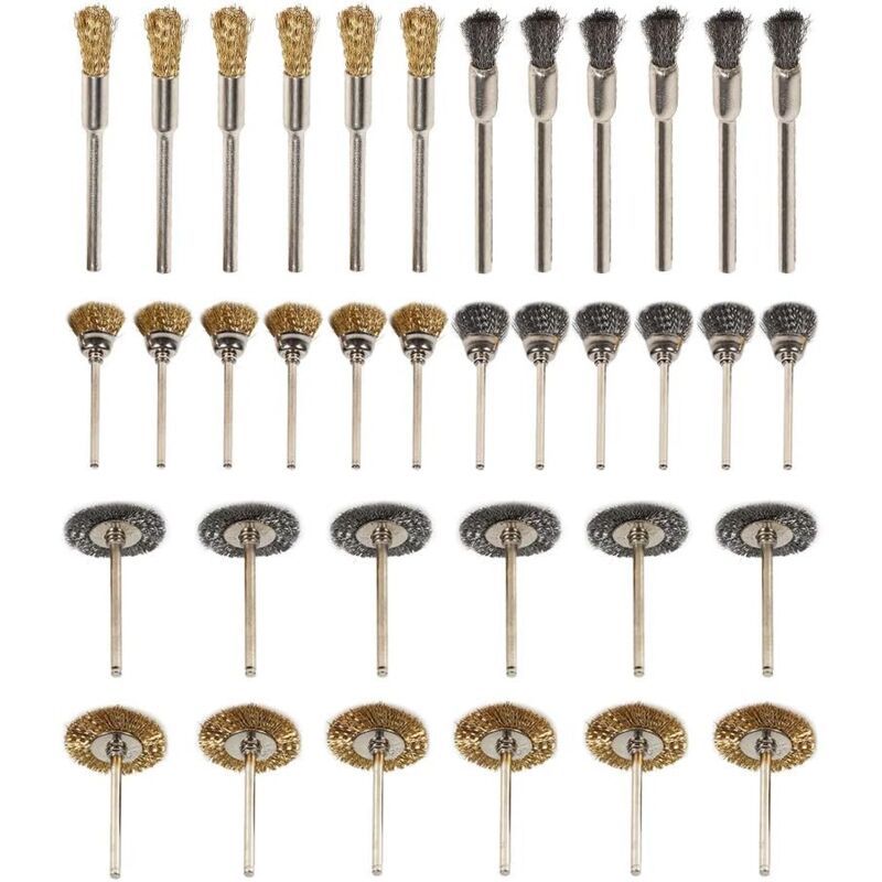 36pc Wire Brush Set Brass Stainless Steel Drill Rotary Polishing Kit