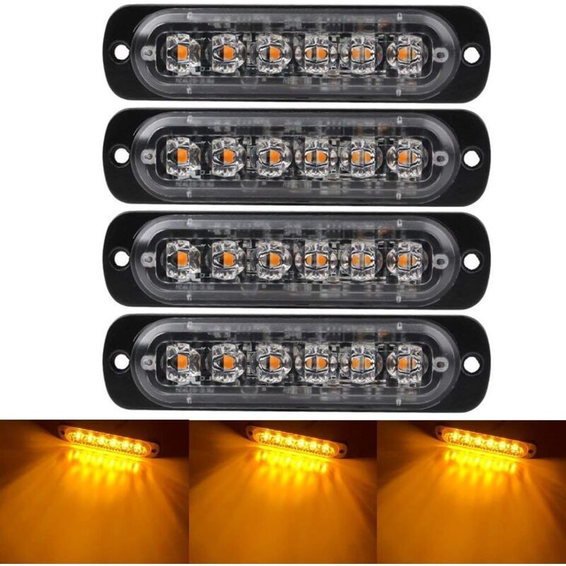 4x LED Emergency Strobe Warning Lights 6 LED Surface Mount Waterproof Truck