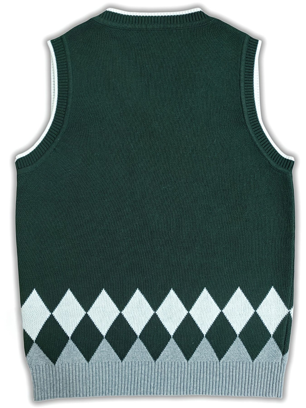 BX0004-DARK 100% Cotton Kids V-Neck Argyle Sweater Vest, Boys and Girls School Uniform Knitwear, Dark Green, Size 110