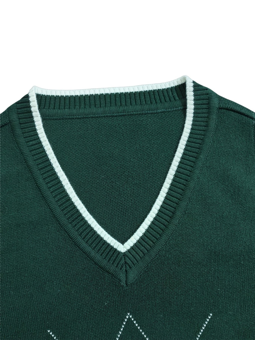BX0004-DARK 100% Cotton Kids V-Neck Argyle Sweater Vest, Boys and Girls School Uniform Knitwear, Dark Green, Size 110