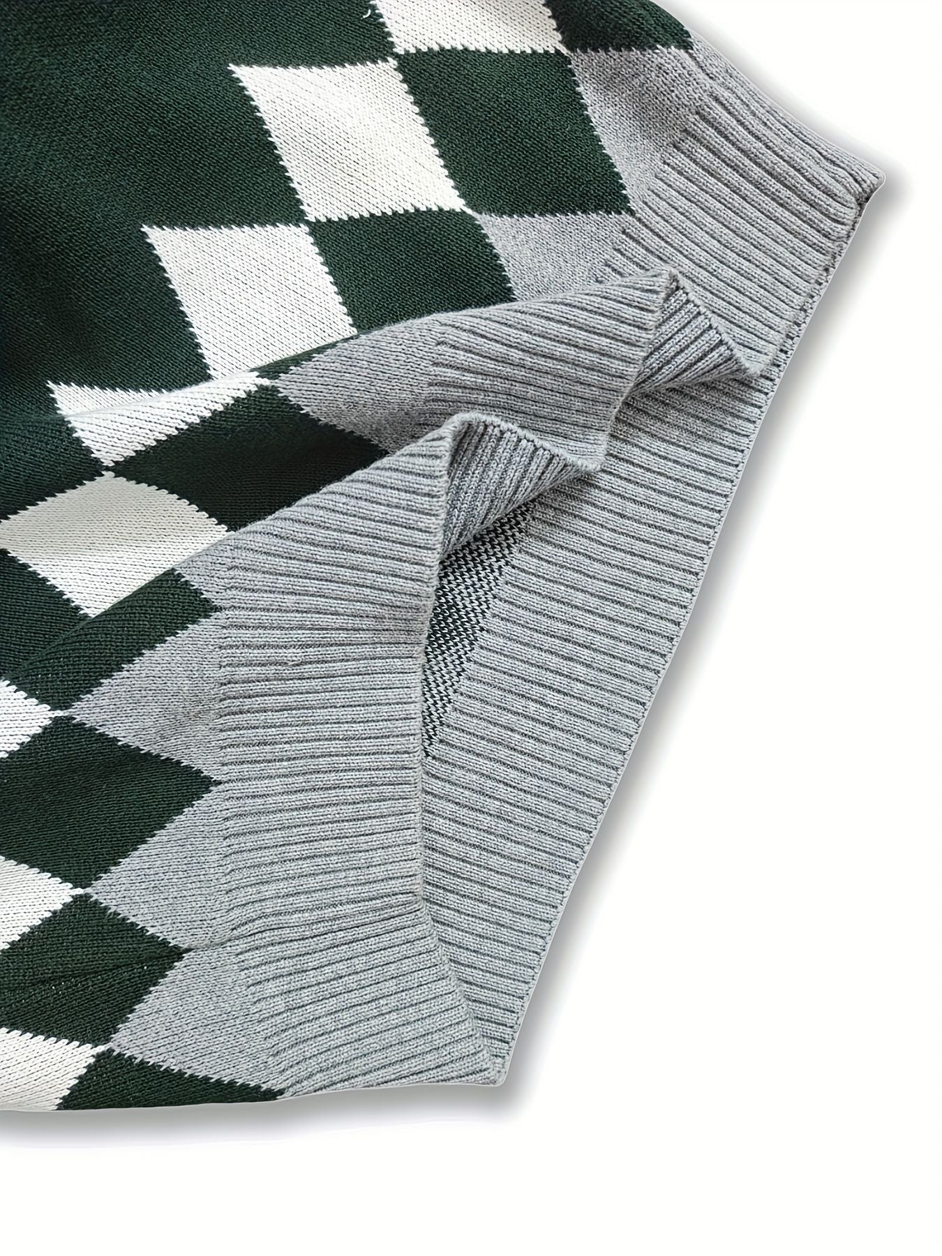 BX0004-DARK 100% Cotton Kids V-Neck Argyle Sweater Vest, Boys and Girls School Uniform Knitwear, Dark Green, Size 110