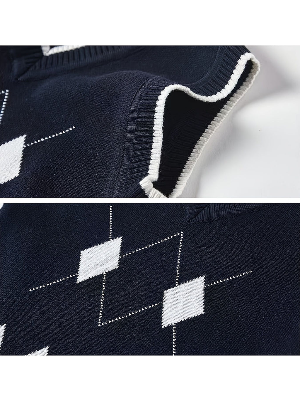 BX0004-NAVY 100% Cotton Kids V-Neck Argyle Sweater Vest, Boys and Girls School Uniform Knitwear, Navy Blue, Size 110