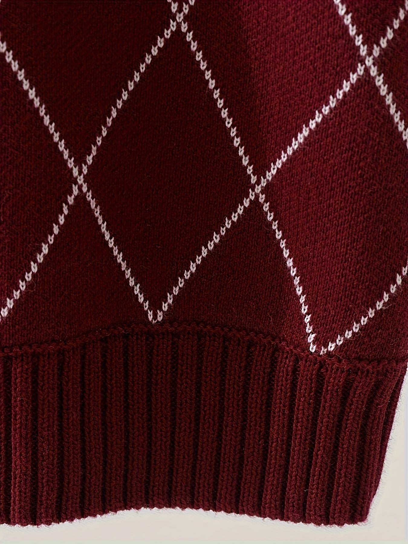 BX0007-WINE 100% Cotton Kids V-Neck Argyle Sweater Vest, Boys and Girls School Uniform Knitwear, Wine Red, Size 110