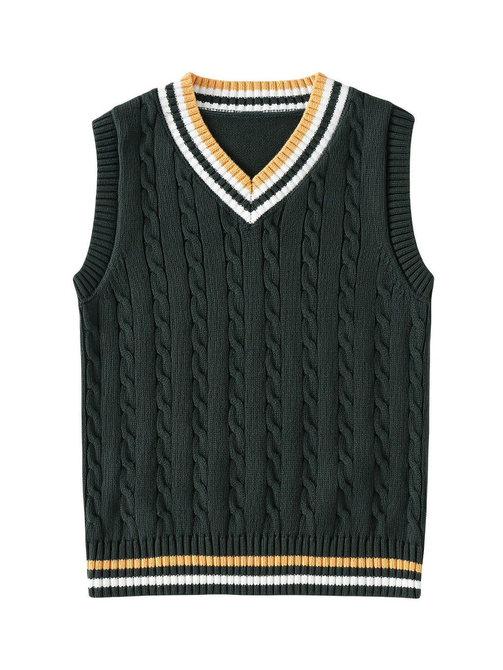 BX0009-DARK 100% Cotton Kids V-Neck Cable Knit Sweater Vest, Boys and Girls Knitwear, Dark Green, Size 150