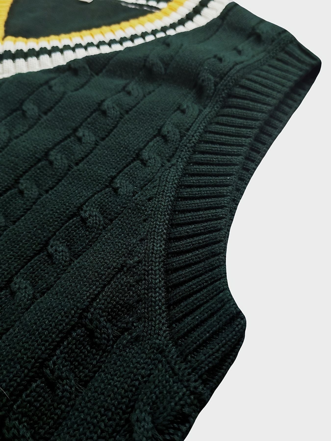 BX0009-DARK 100% Cotton Kids V-Neck Cable Knit Sweater Vest, Boys and Girls Knitwear, Dark Green, Size 150