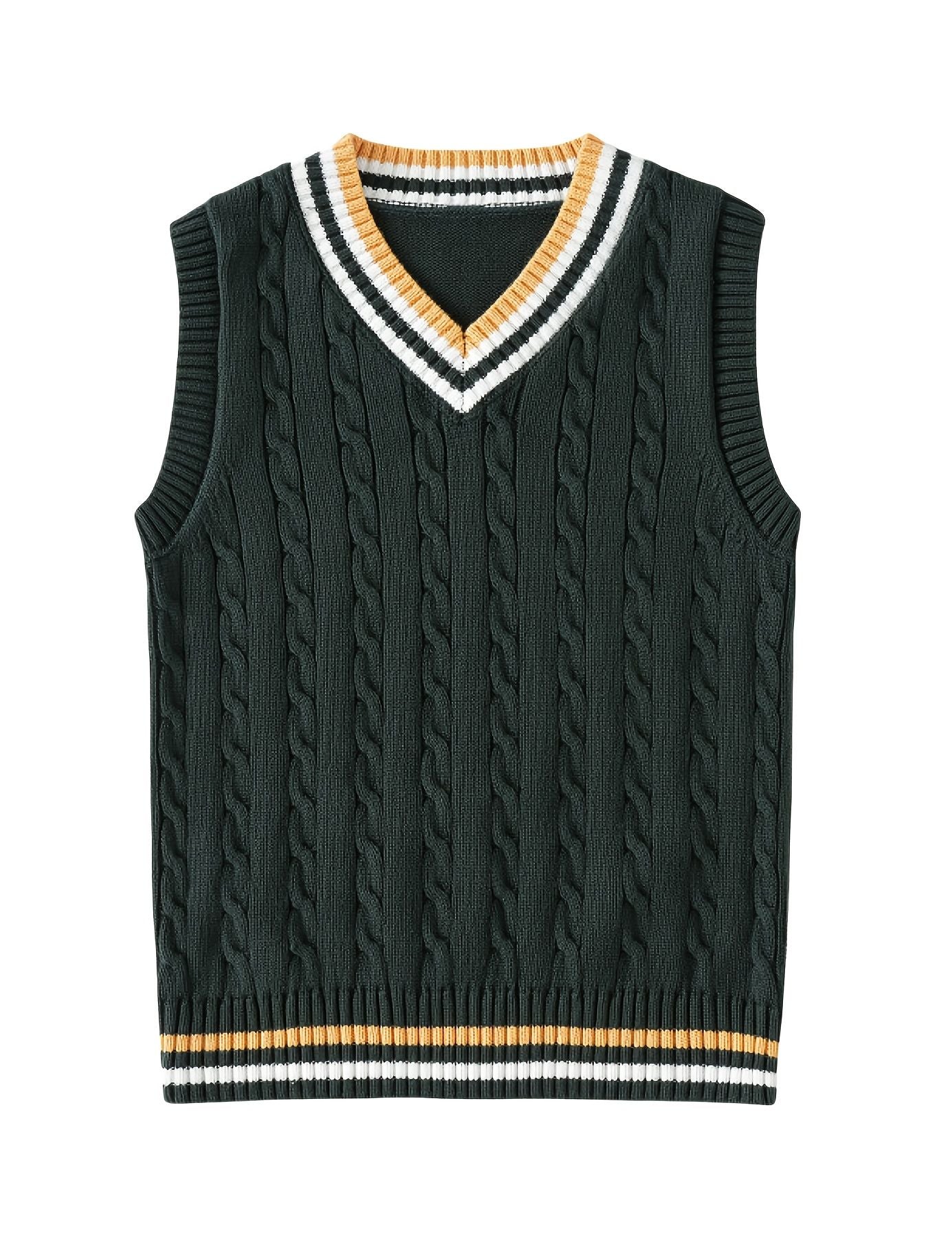 BX0009-DARK 100% Cotton Kids V-Neck Cable Knit Sweater Vest, Boys and Girls Knitwear, Dark Green, Size 160