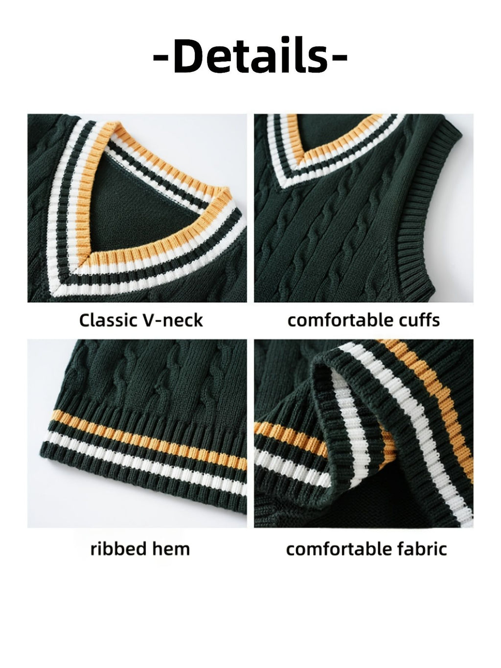 BX0009-DARK 100% Cotton Kids V-Neck Cable Knit Sweater Vest, Boys and Girls Knitwear, Dark Green, Size 160