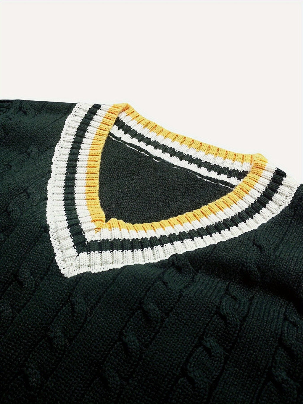 BX0009-DARK 100% Cotton Kids V-Neck Cable Knit Sweater Vest, Boys and Girls Knitwear, Dark Green, Size 160