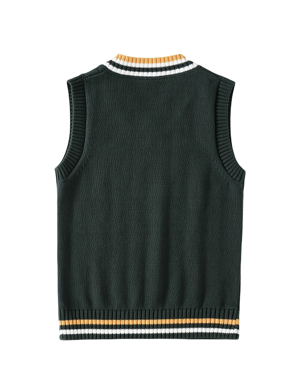 BX0009-DARK 100% Cotton Kids V-Neck Cable Knit Sweater Vest, Boys and Girls Knitwear, Dark Green, Size 165