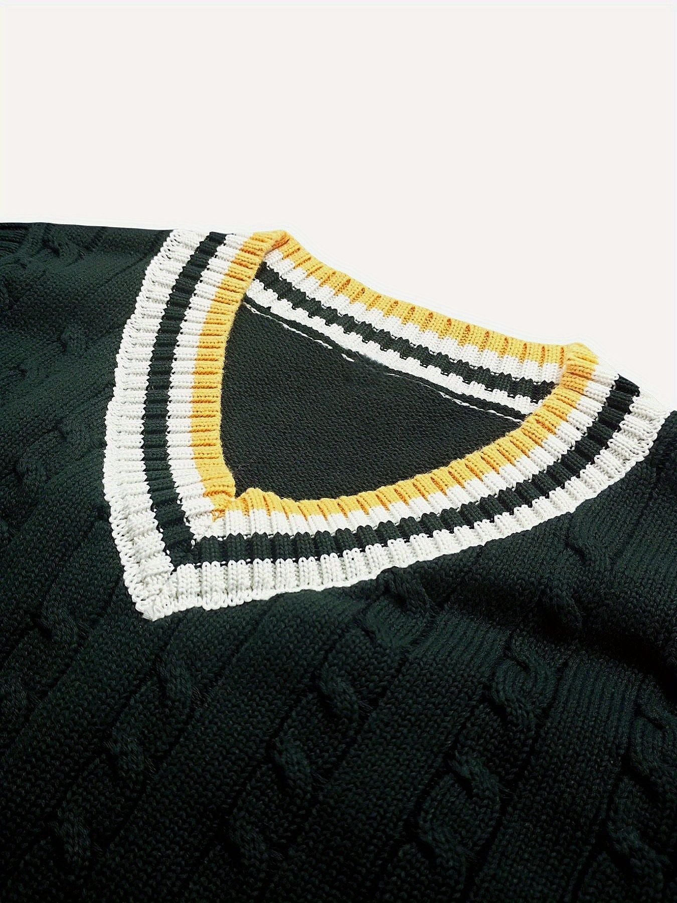 BX0009-DARK 100% Cotton Kids V-Neck Cable Knit Sweater Vest, Boys and Girls Knitwear, Dark Green, Size 170