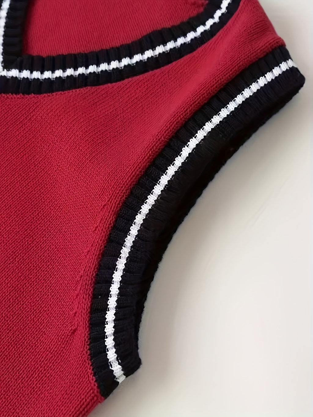 BX0011-DARK 100% Cotton Kids V-Neck Striped Sweater Vest, Boys and Girls Knitwear, Dark Red, Size 160