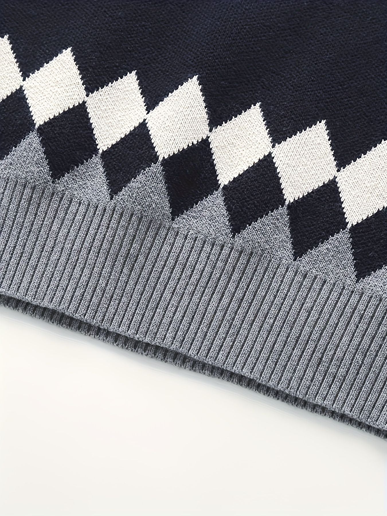 BX0012-NAVY 100% Cotton Kids V-Neck Argyle Sweater Vest, Boys and Girls Knitwear, Navy Blue, Size 130