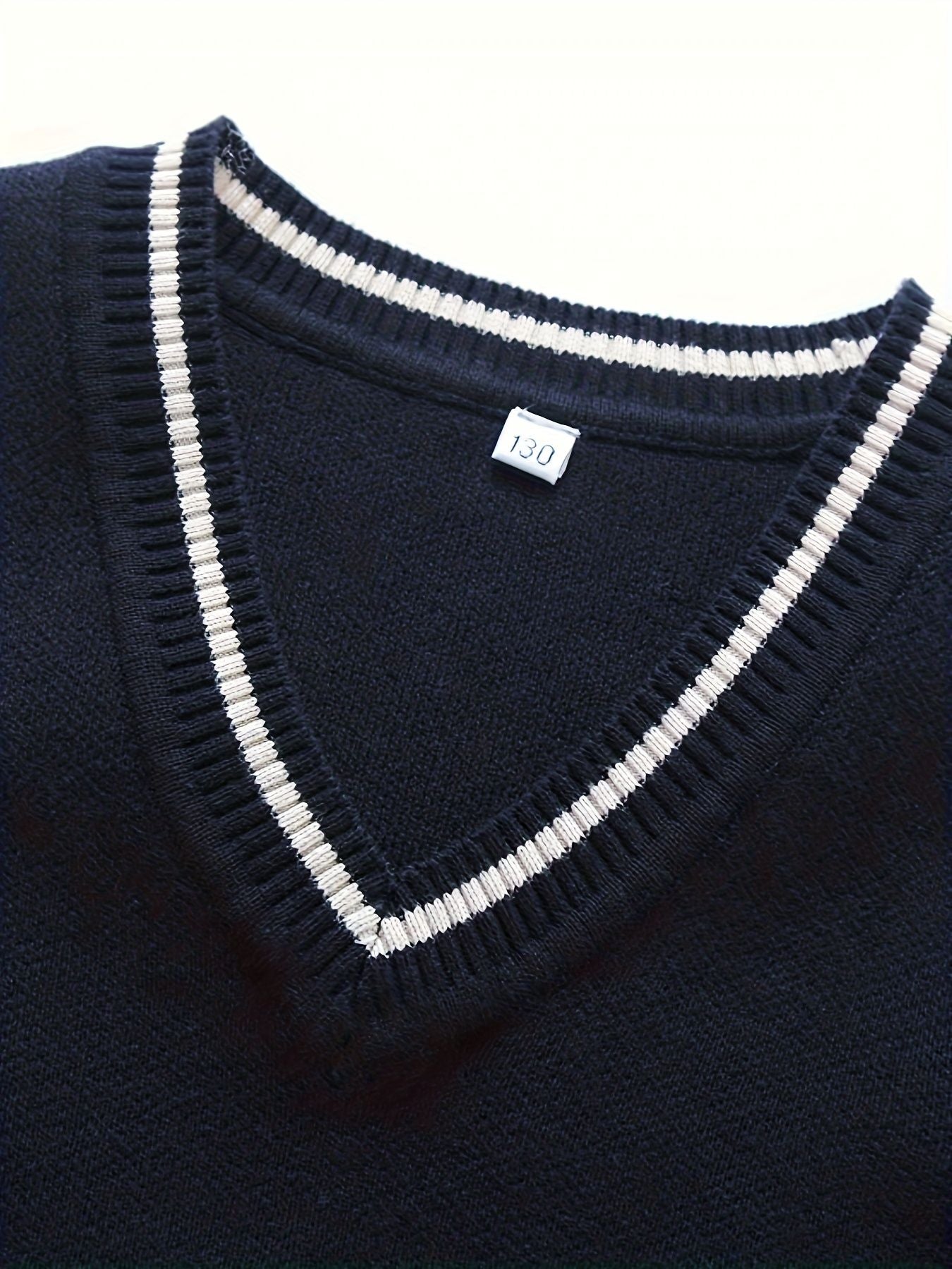 BX0012-NAVY 100% Cotton Kids V-Neck Argyle Sweater Vest, Boys and Girls Knitwear, Navy Blue, Size 165