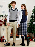 BX0013-LIGHT 100% Cotton Kids V-Neck Striped Sweater Vest, Boys and Girls Knitwear, Light Grey, Size 150