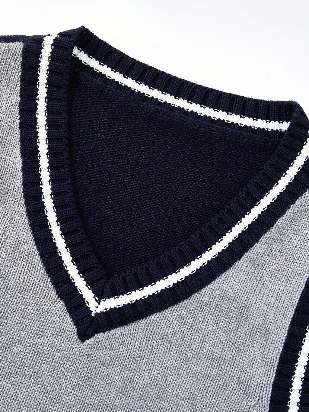 BX0013-LIGHT 100% Cotton Kids V-Neck Striped Sweater Vest, Boys and Girls Knitwear, Light Grey, Size 150