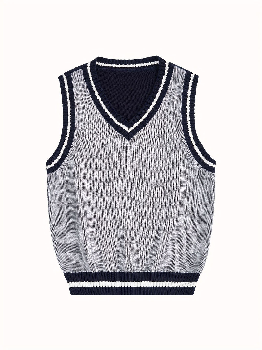 BX0013-LIGHT 100% Cotton Kids V-Neck Striped Sweater Vest, Boys and Girls Knitwear, Light Grey, Size 160