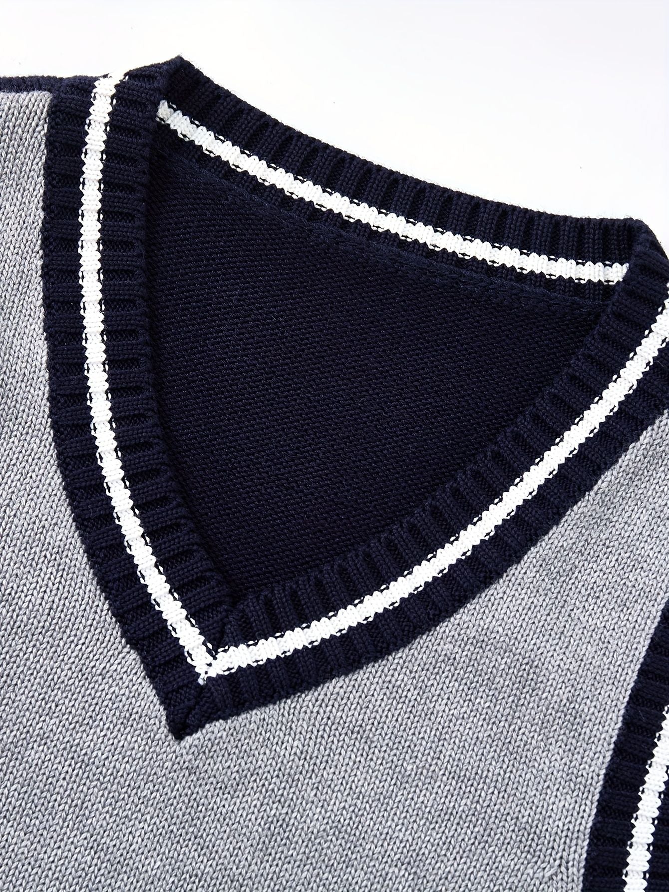 BX0013-LIGHT 100% Cotton Kids V-Neck Striped Sweater Vest, Boys and Girls Knitwear, Light Grey, Size 170