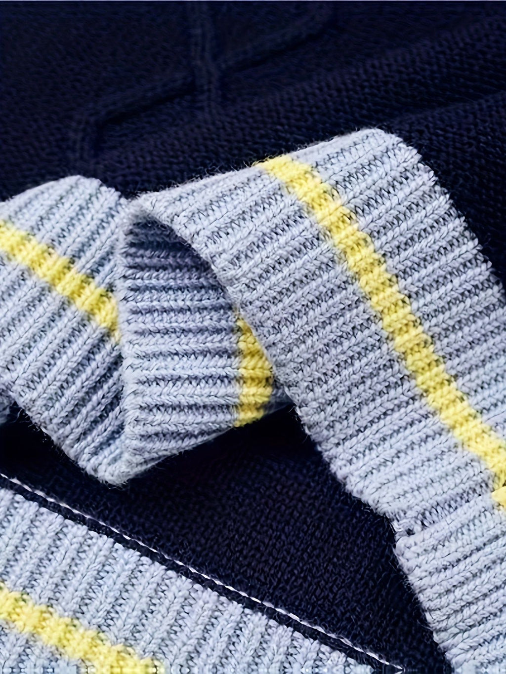 BX0026-NAVY 100% Cotton Kids V-Neck Striped Sweater Vest, Boys and Girls Knitwear, Navy Blue, Size 120