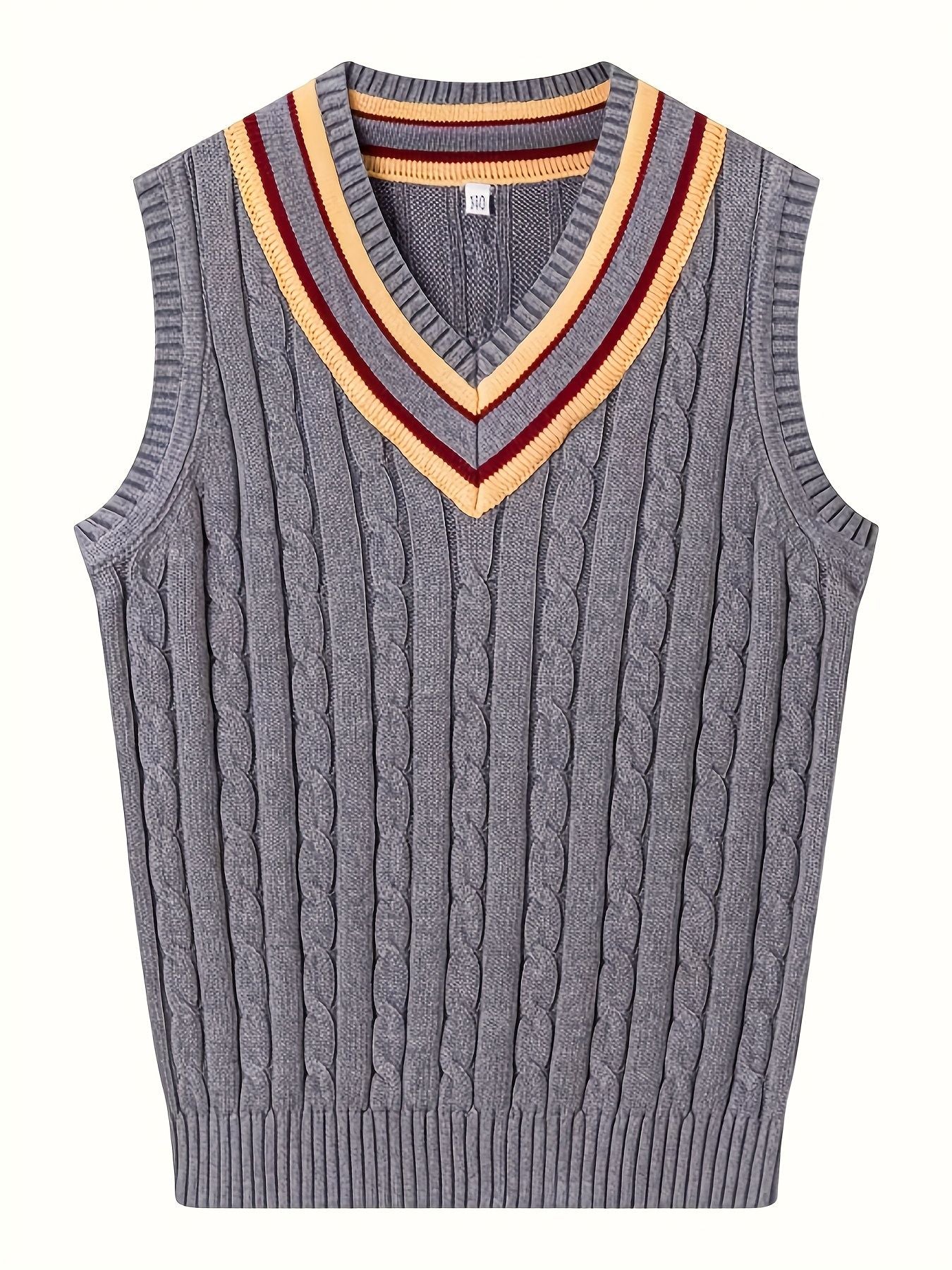 BX0038-DARK 100% Cotton Kids V-Neck Striped Sweater Vest, Boys and Girls Knitwear, Dark Grey, Size 110